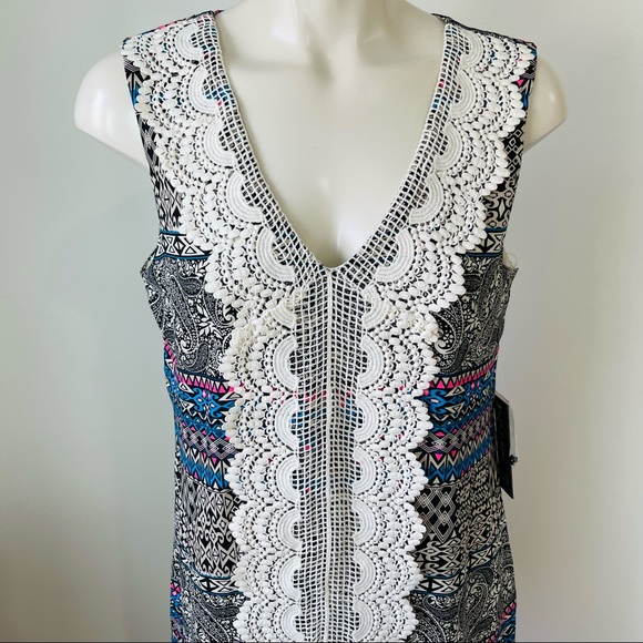 AS U WISH midi DRESS with bright blue bohemian Shift DRESS lined sleeveless M - Picture 3 of 13